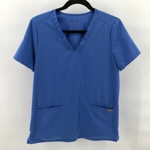 FIGS Casma Three Pocket Scrub Top Ceil Blue Small V Neck Nursing Healthcare
